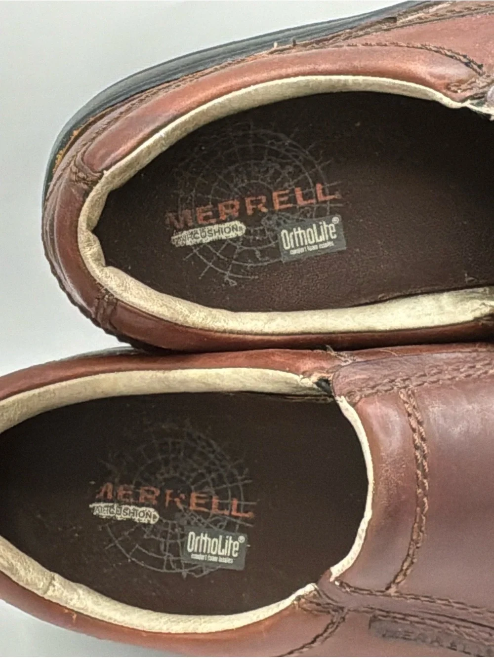 Men's Merrell Ortholite World Legend Brown Leather Slip-On Loafers Sz. 11.5